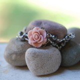 Pink Rose and Grey Pearl Double Strand Pearl Bracelet