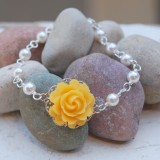 Yellow Rose and Pearl Bracelet
