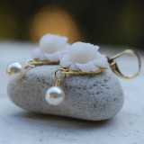 Ivory Rose and Pearl Earrings