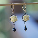 Ivory Flower and Navy Pearl Earrings