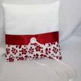 Ivory Satin w/ Red Floral Pillow