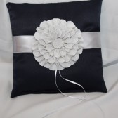 Navy Satin & Silver Pillow