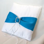 White Satin Pillow w/ Turquoise Sash