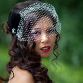Ivory Bridal Birdcage Veil / Blusher / Bandeau Style 9 inch wide and 18 inch long by Mauve Binchely