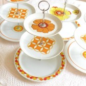 Orange Mod Floral Cupcake Sta nd