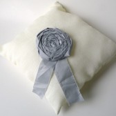 Cream linen wedding ring pillow with grey rosette