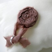 Cream linen wedding ring pillow with brown rosette