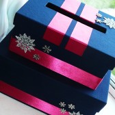Snow Flake Wedding Card Box Navy and Fuchsia