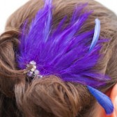 Purple Rhinestone Feather Veil Comb and Fascinator