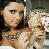 Fabric Flower, Burlap and Brooch Bouquet