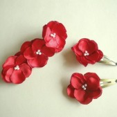 Bright Red Satin flower Hair French Barrette handmade