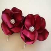 Cranberry Satin Flower pins