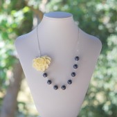 Ivory Rose and Navy Pearl Necklace