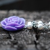 Lavender Rose and White Pearl Necklace