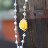 Yellow Rose and White Pearl Asymmetrical Necklace