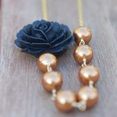 Black Rose and Bronze Pearl Necklace Asymmetrical
