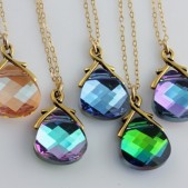 You choose your color, Set of 5 Swarovski Necklaces on 14k Gold Filled, Bridal Party Gifts