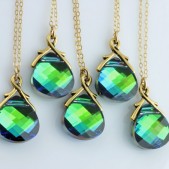 Bridal Party Gifts, 5 Peacock Necklaces on 14k Gold Filled