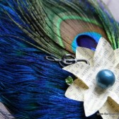Unique Peacock Feather and Vintage Paper Flower Comb and Fascinator