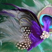 Peacock Feather Hair Clip with Rhinestones and Leopard Accents