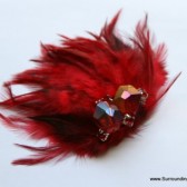 Red Feather Crystal and Rhinestone Veil Comb and Fascinator