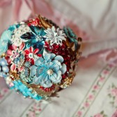 Aqua + Red Custom Brooch Bouquet