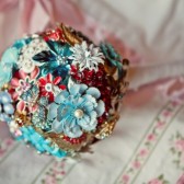 Aqua + Red Custom Brooch Bouquet