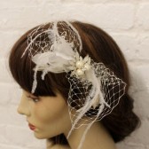     *  Jolanda netting and feather bridal hair fascinator
