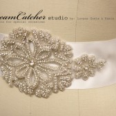 Malgorzata Crystal medallion bridal sash, Wedding sash