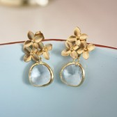 Gold Cherry Blossom Earrings Clear