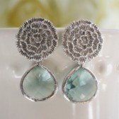 Aqua Glass Silver Mum Earrings