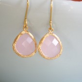 Pink Glass Gold Wrapped Earrings