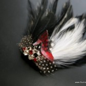 Rocker Chick Black White and Red Veil Comb, Fascinator - with Unique Leopard Accents 