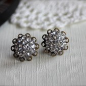 A Vintage Style Crystals Rhinestone Antiqued Bronze Filigree Post Earrings