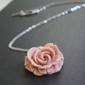 Vintage inspired pink rose necklace