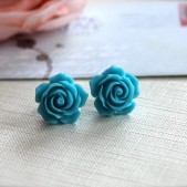 A Sweet Turquoise Blue Flower Ear Post Earrings. For Her. Womans earrings