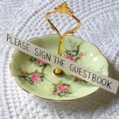 Vintage pink and green china sign holder
