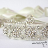 Glamorous and Sparkle Bridal Sash / Beaded Belt / Beaded Ribbon Headband with Swarovski Elements by Mauve Binchely