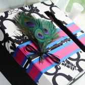 custom card box peacock feathers