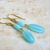 Aqua Glass and 14K Gold Plated Dangle Earrings