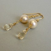 Cream Freshwater Pearl, Yelloq Quartz and 14K Gold Plated Earrings