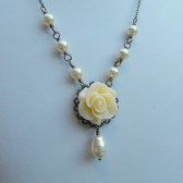 Ivory Rose and Pearl Necklace