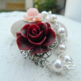 Burgundy and Pink Roses with White Pearls