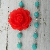 Red Rose and Turquoise Asymmetrical Necklace
