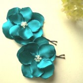 ON SALE Teal Handmade Satin Flower Pins Oceanic