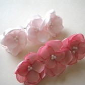 ON SALE Light Pink Coral Pink Tea Rose Salmon Satin flower Hair Barrette handmade