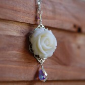 Ivory Rose and Crystal Teardrop Necklace