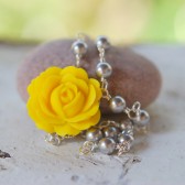 Yellow Rose and Grey Pearl Asymmetrical Necklace