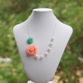 Pink and Green Rose Asymmetrical Pearl Necklace