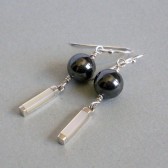 Hematite, Inlayed Mother of Pearl and Sterling Silver Earrings 